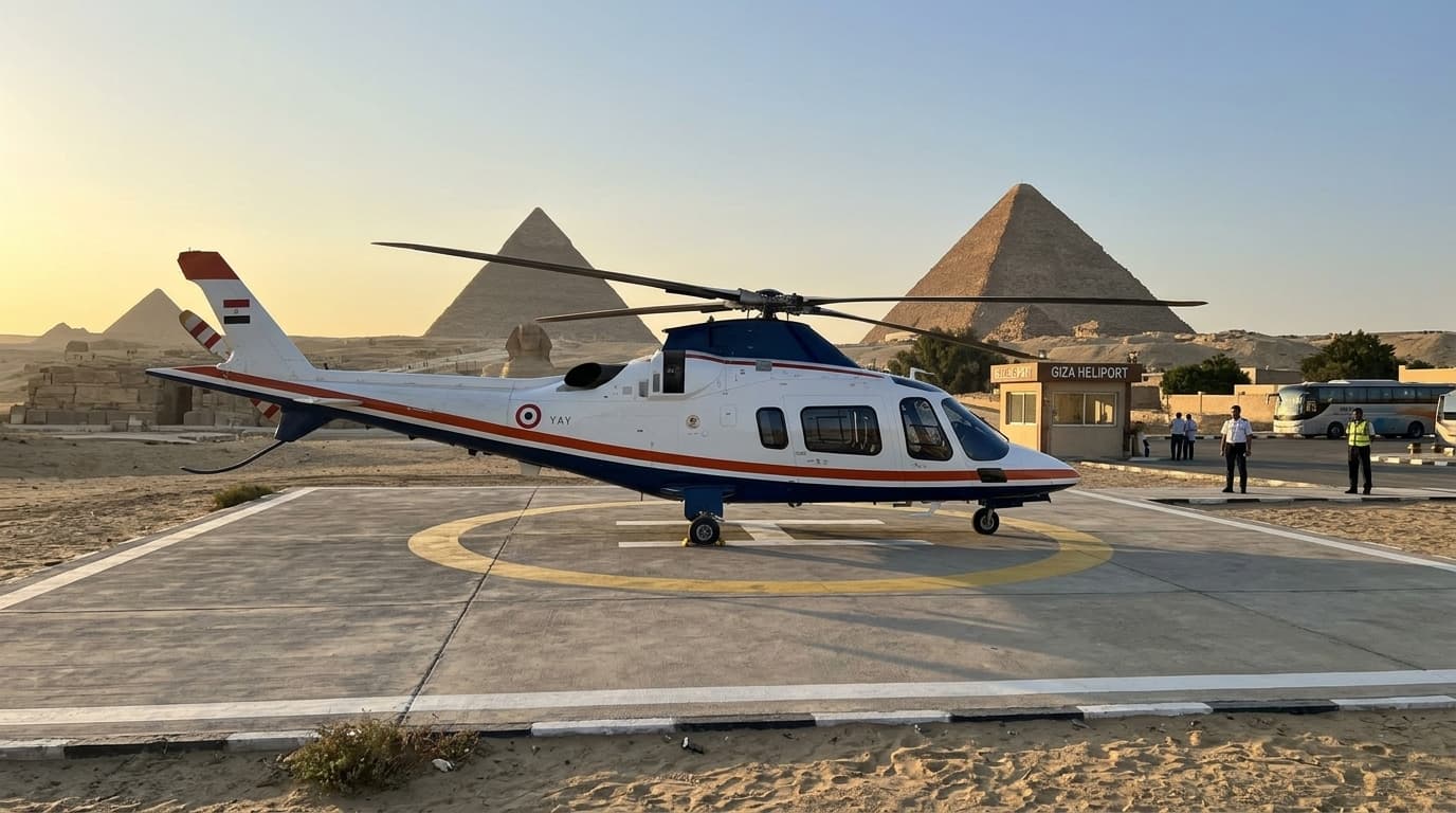Guests preparing for a helicopter sightseeing flight